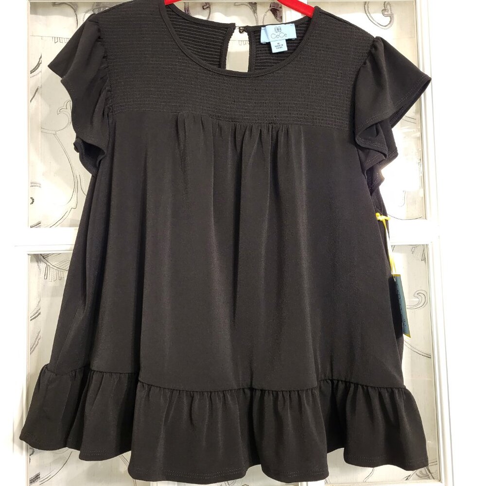 Cece New Black Peplum Top- Medium